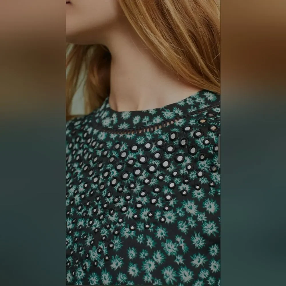 Floral Ruffle-Sleeve Shift Dress - Teal/Black - Picture 4 of 12